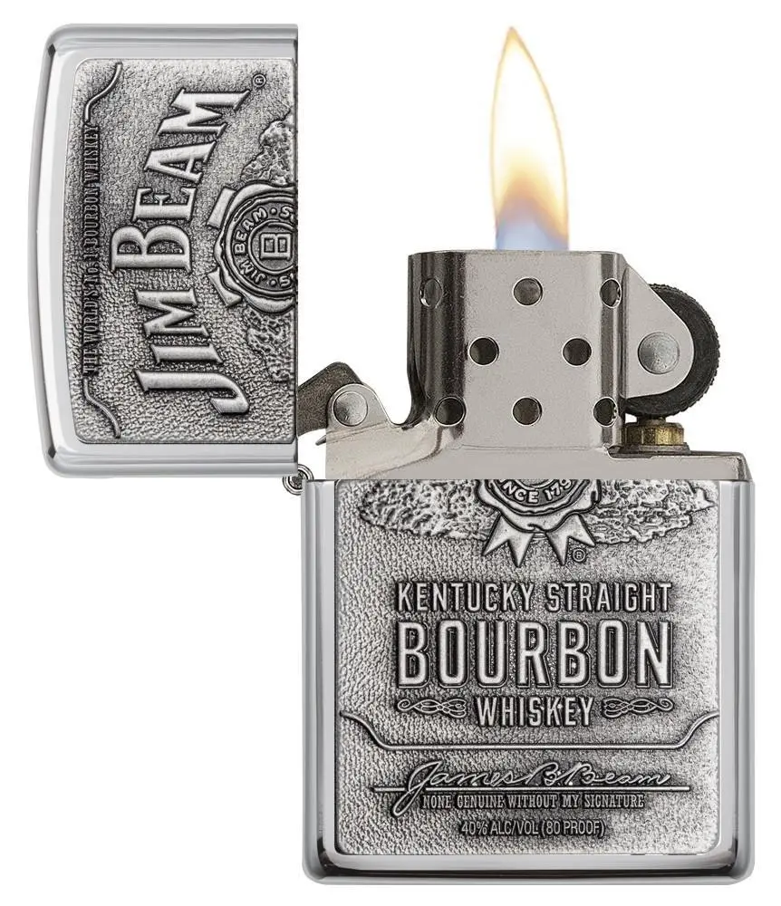 Zippo Jim Beam Full Label Pewter Chip | High Polished Chrome Lighter 94257