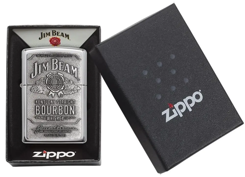 Zippo Jim Beam Full Label Pewter Chip | High Polished Chrome Lighter 94257