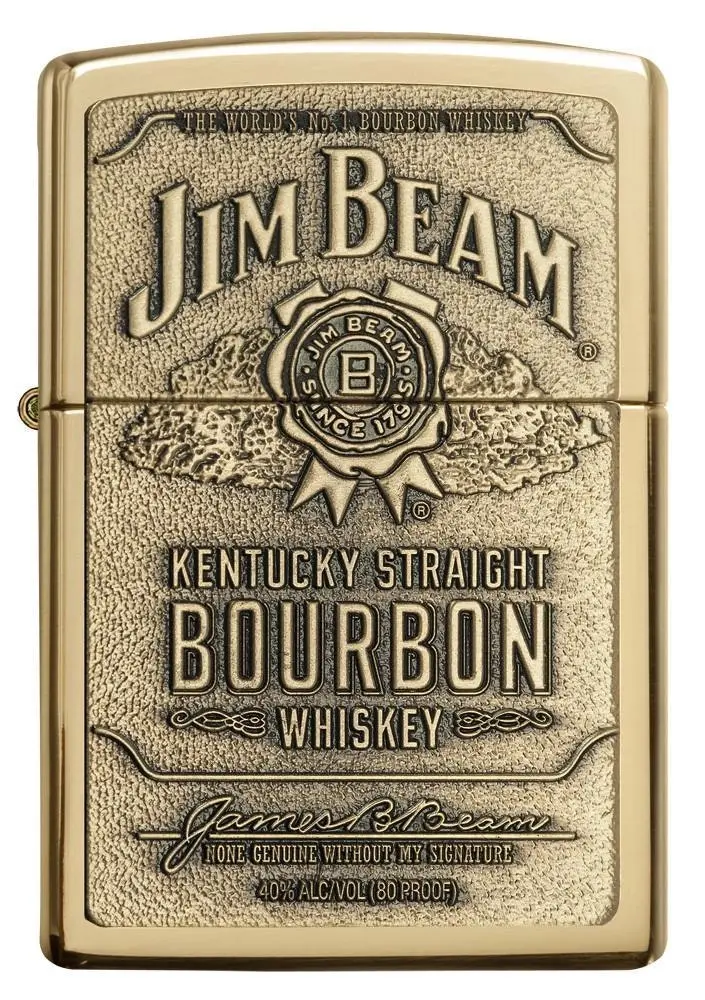 Zippo Jim Beam Full Label Brass Chip  | High Polished Brass Lighter 94258