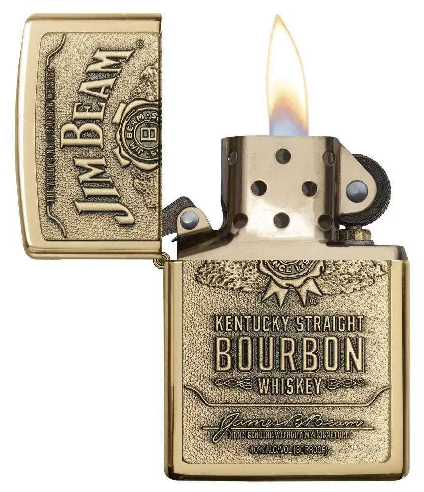 Zippo Jim Beam Full Label Brass Chip  | High Polished Brass Lighter 94258