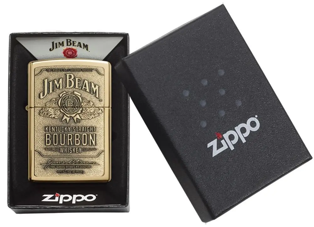 Zippo Jim Beam Full Label Brass Chip  | High Polished Brass Lighter 94258