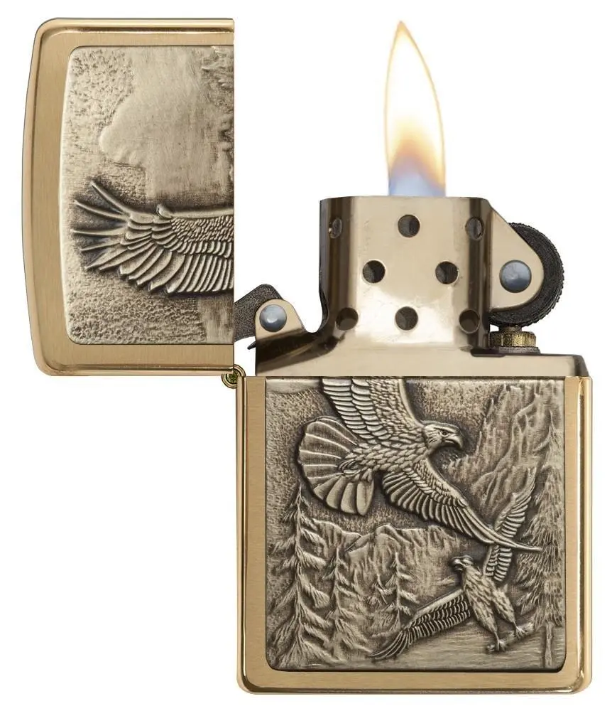 Zippo Where Eagles Dare Brushed Brass Lighter