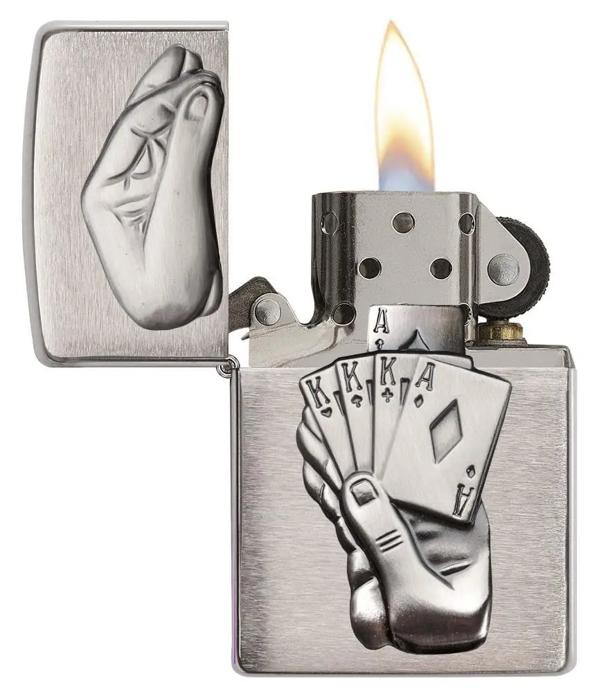 Zippo Full House Emblem Lighter - Brushed Chrome 97141