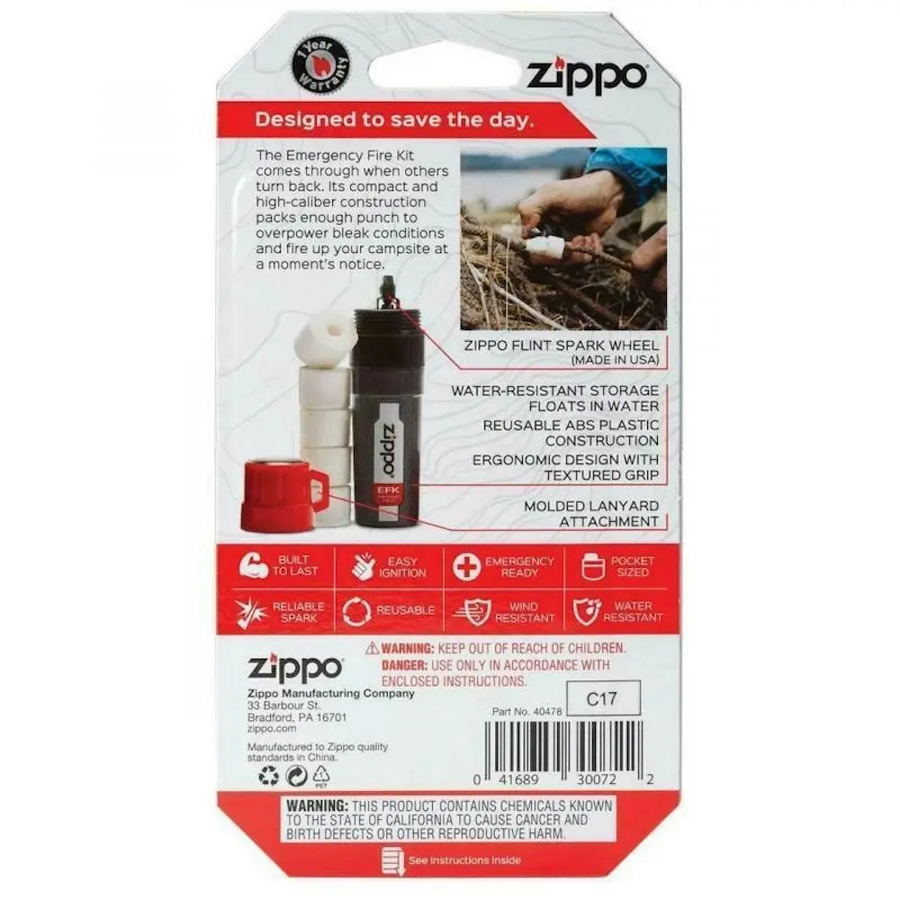 Zippo Flint Spark Wheel  Outdoor Emergency Fire Kit  With Spark Tinder 99333