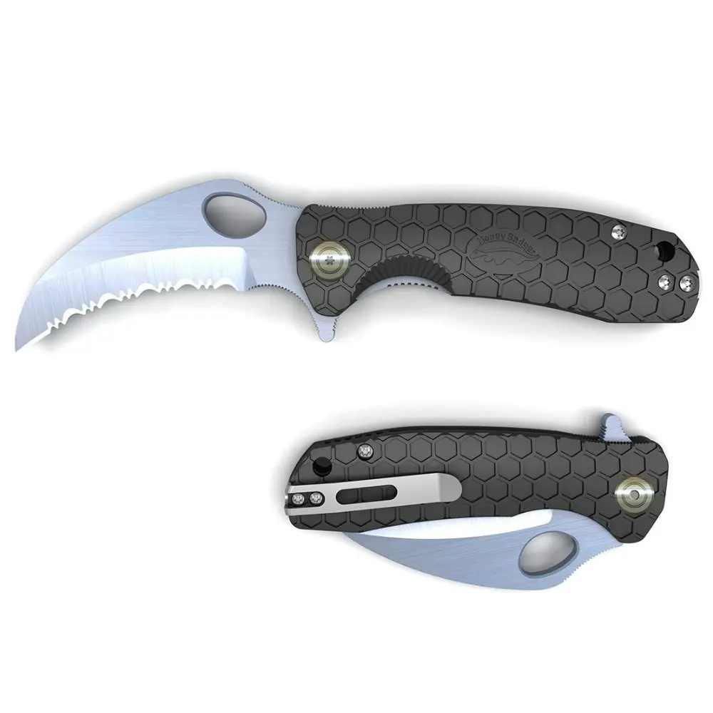 Honey Badger Claw Large Serrated Blade Folding Pocket Knife | Black