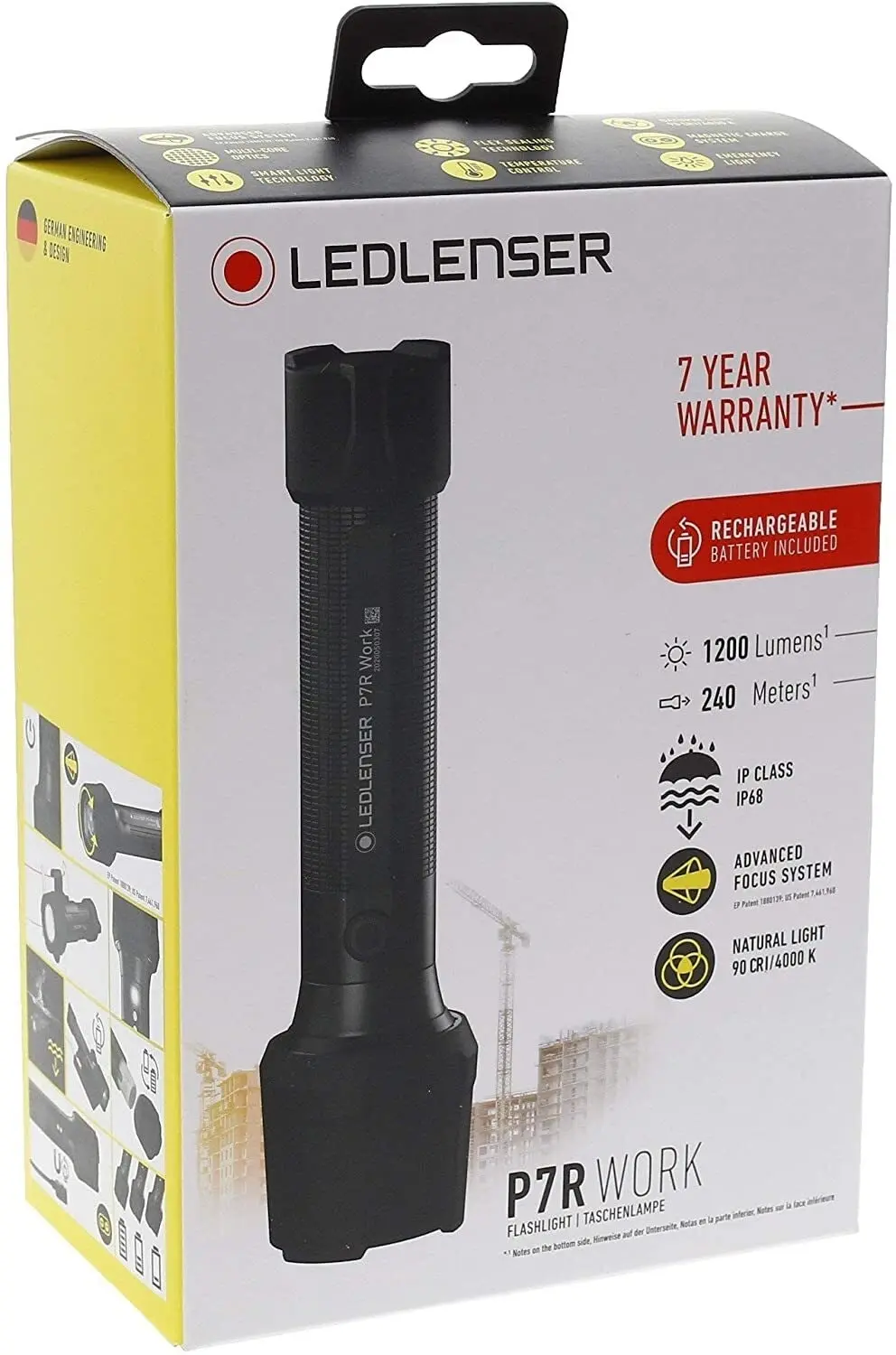 Led Lenser P7R Work Rechargeable Focusable Torch Flashlight | 1200 Lumen