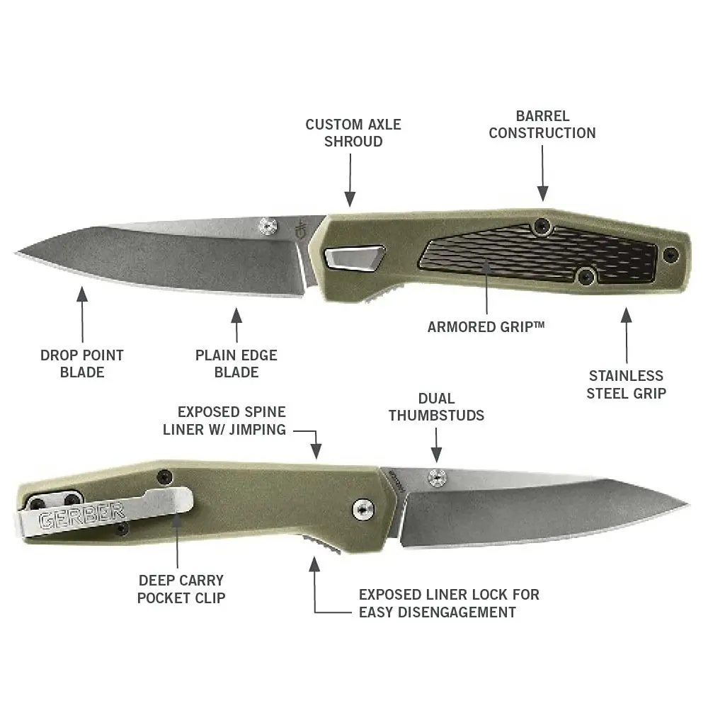 Gerber Fuse Flat Folder Clip Pocket Folding Knife Sage Green