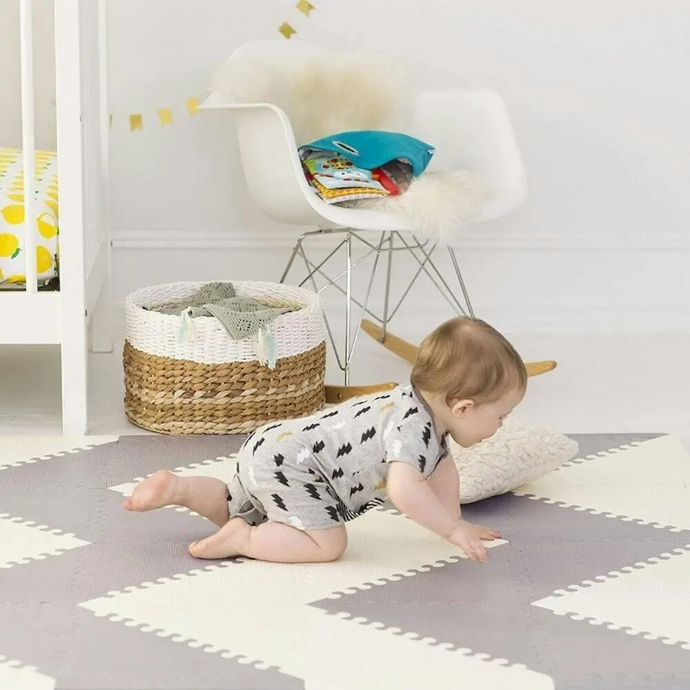 Skip Hop Playspot Geo Foam Play Mat Floor Tiles Kids Baby - Cream / Grey