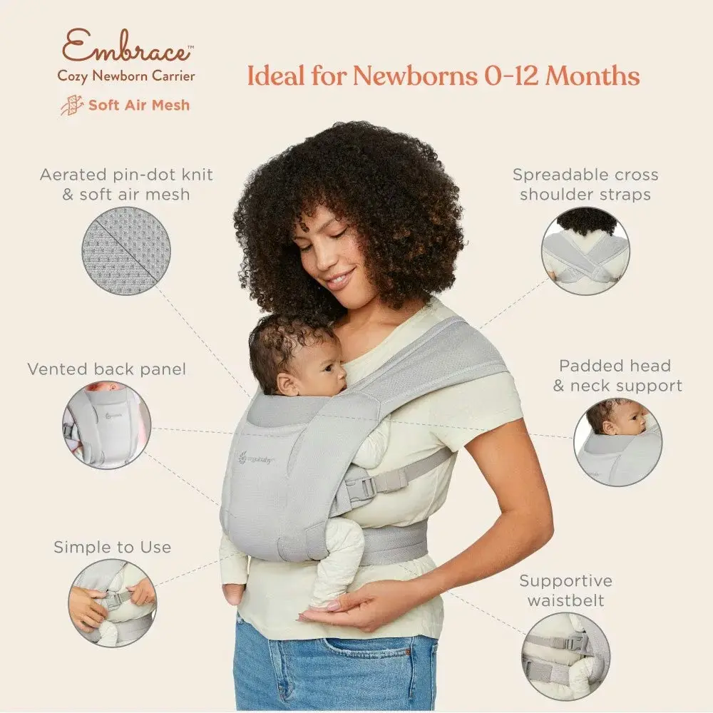 Ergobaby Embrace Soft Air Mesh Newborn Baby Carrier | Soft Grey