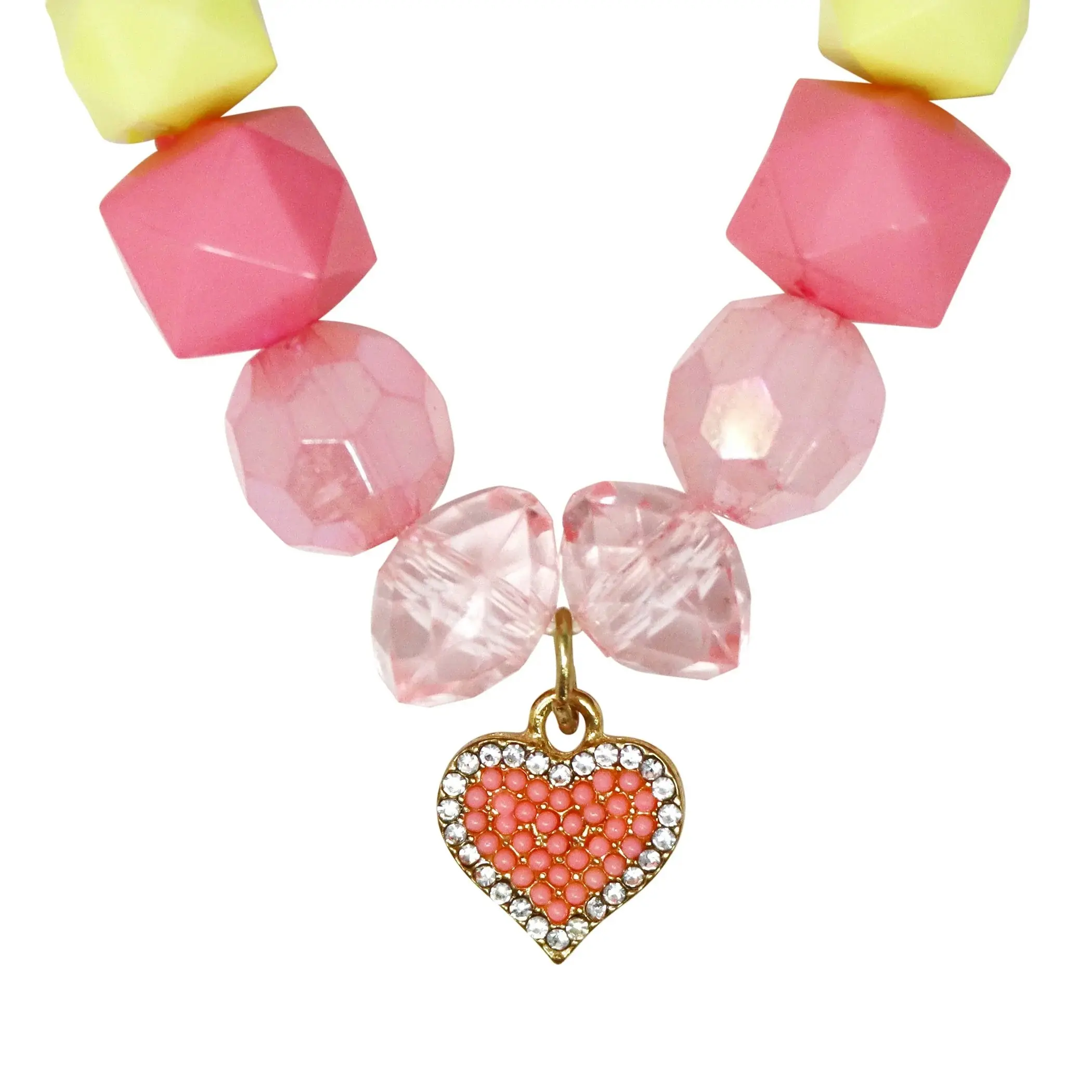 My Lovely Pink Heart Charm Beaded Necklace