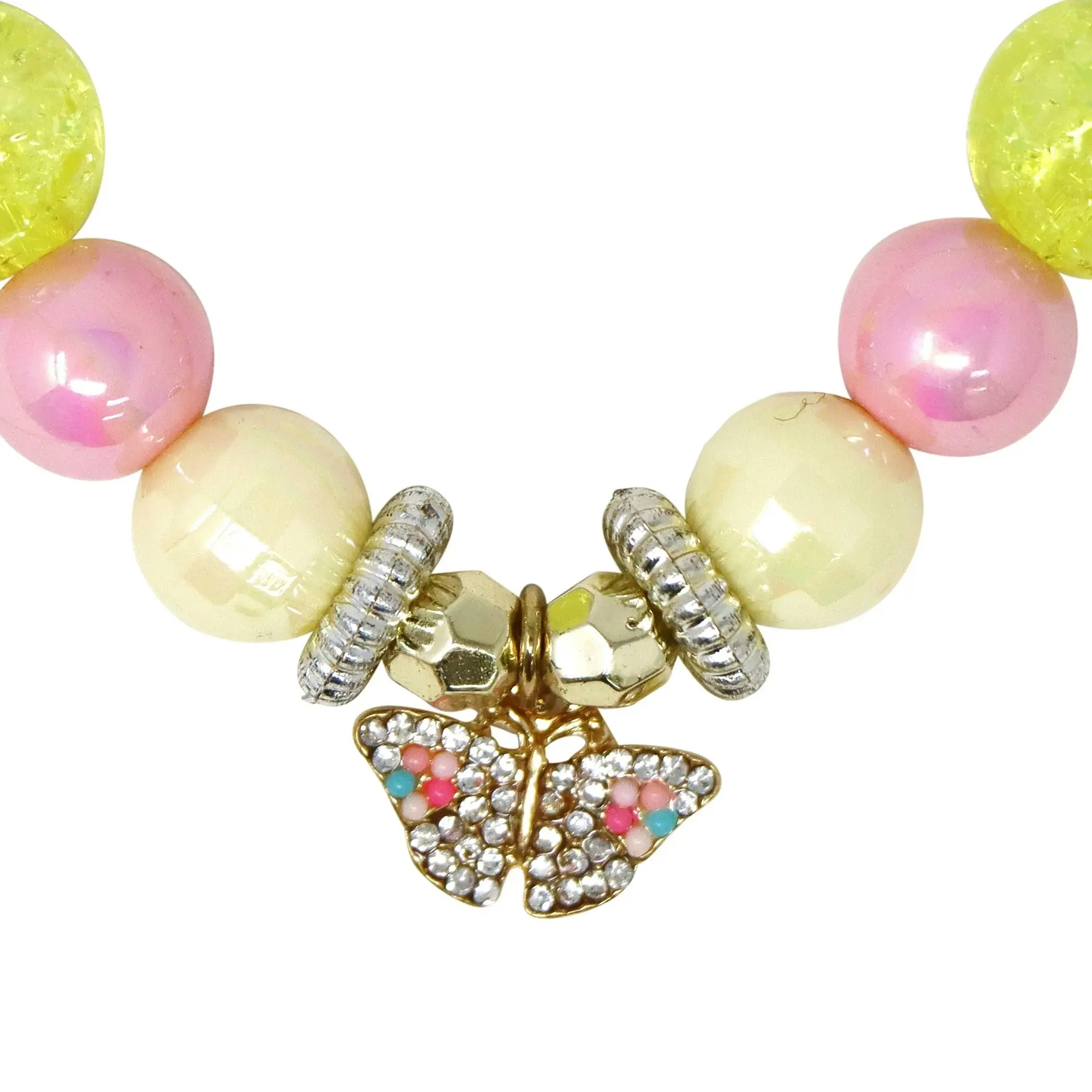 Rhinestone Butterfly Charm Beaded Necklace