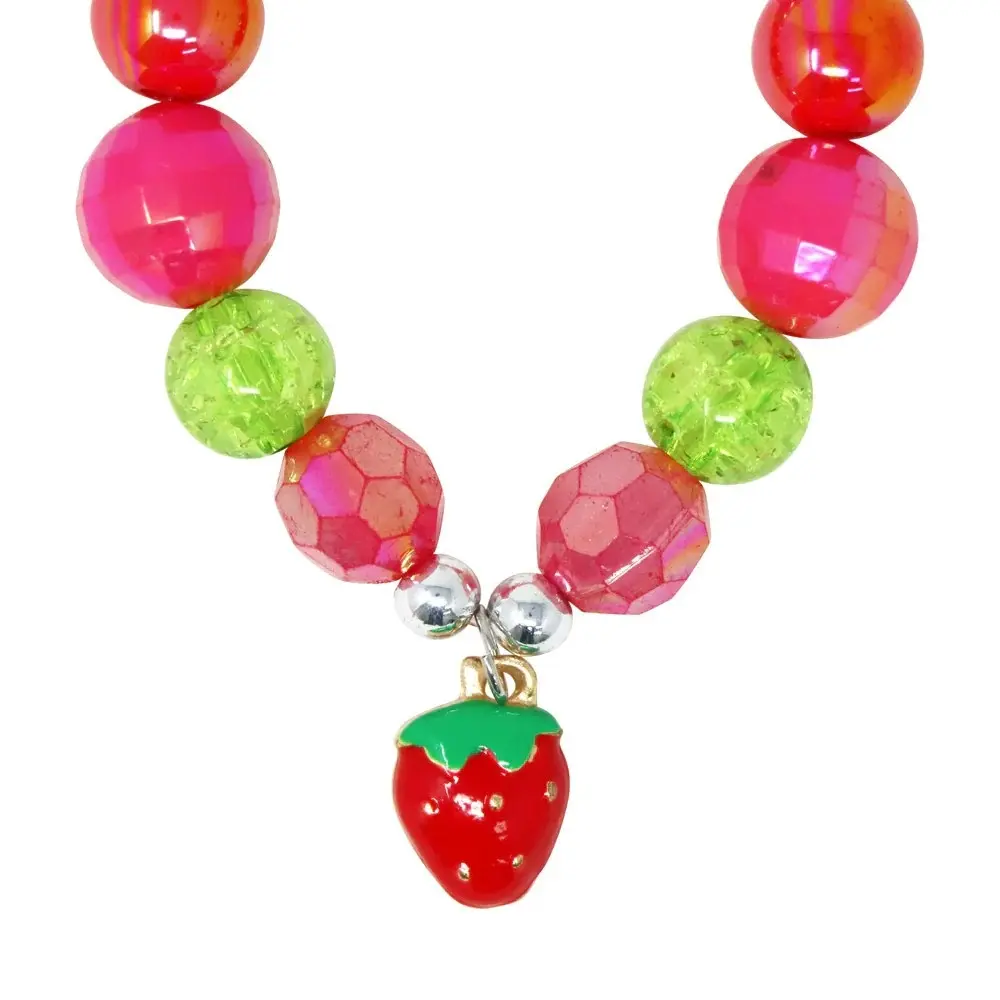 Hot Pink Strawberry Charm Beaded Bracelet