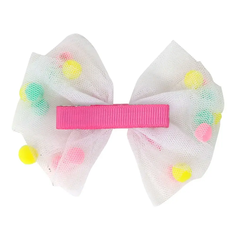 Mesh Bow with Pom Pom Hairclip