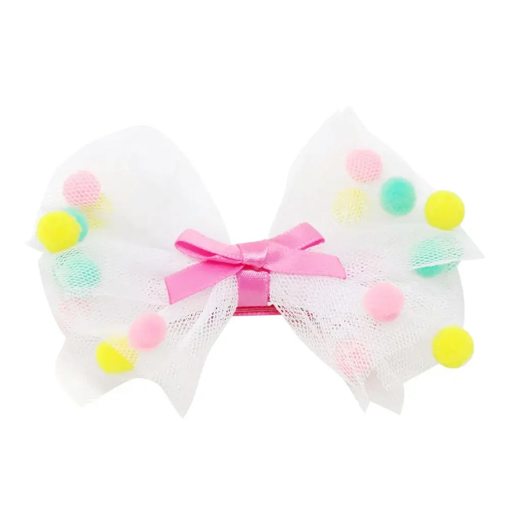 Mesh Bow with Pom Pom Hairclip