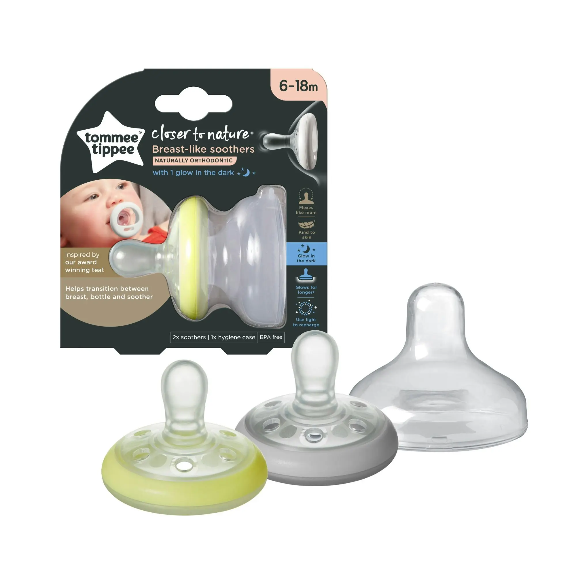 Tommee Tippee Breastlike Soother Daynight 6-18M 2P