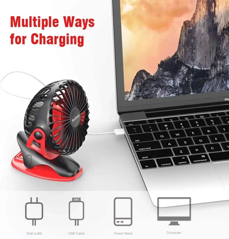 Yoobao 6400mAh Rechargeable Portable USB Low-noise/Noiseless Mini Clip On Fan