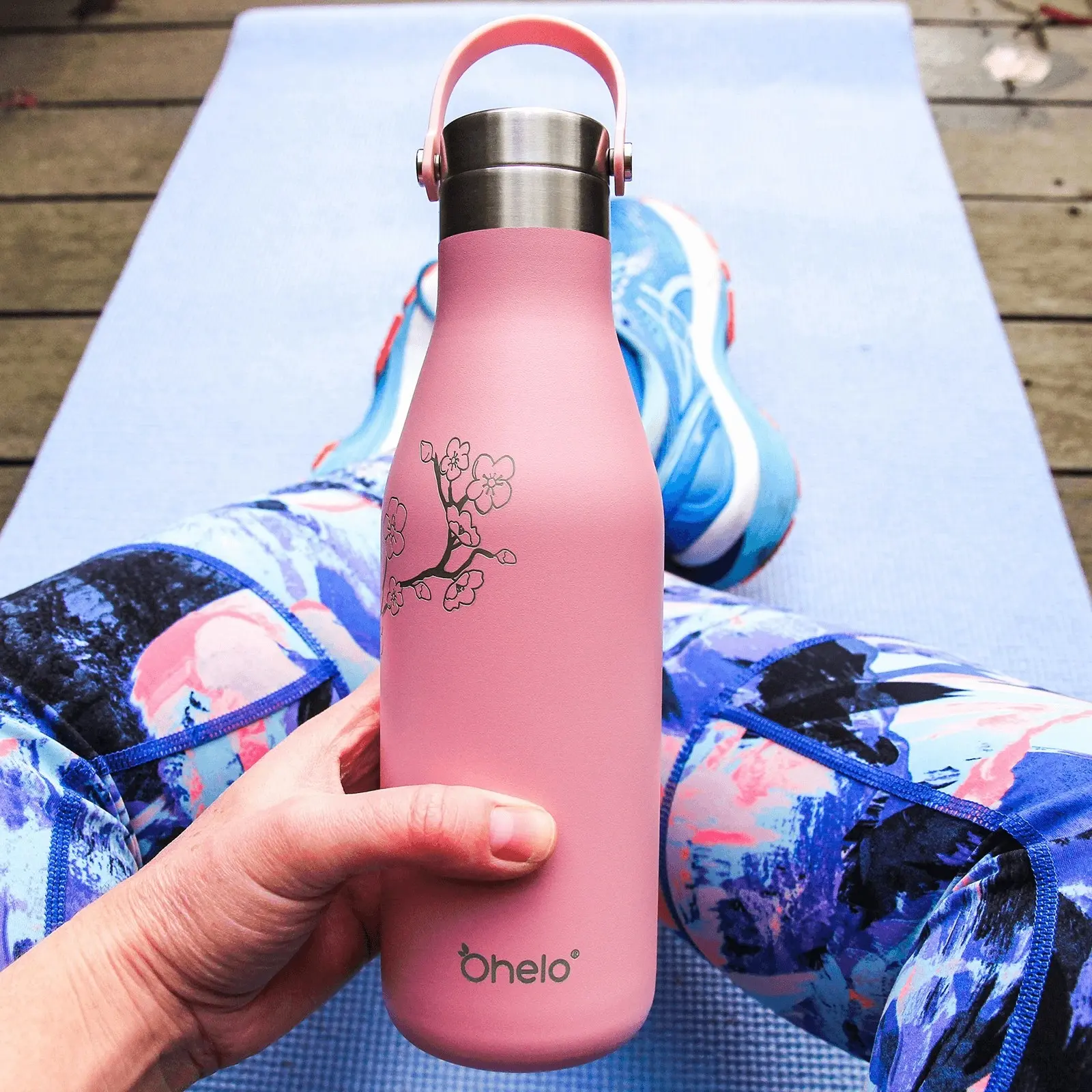 Ohelo 500ml Double Walled Insulated Drink Bottle With Etched Blossoms - Pink