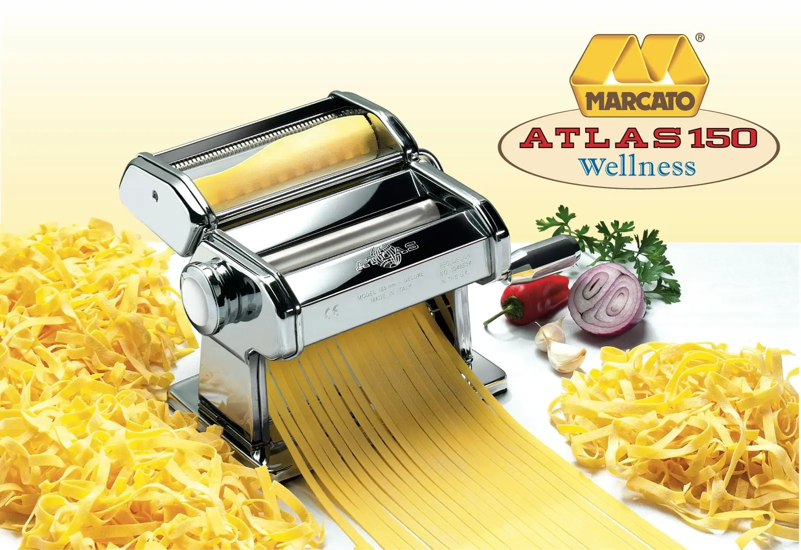 Marcato Atlas 150 Wellness 150mm Adjustable Pasta Making Machine, Made in Italy