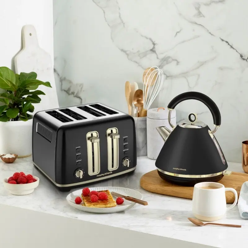 Morphy Richards Ascend Soft Gold Kettle & 4 Slice Toaster Set - Satin Black -KBMRGKT154B