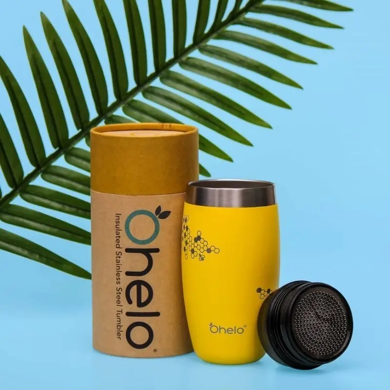 Ohelo Yellow Tumbler With Etched Bees 400ml