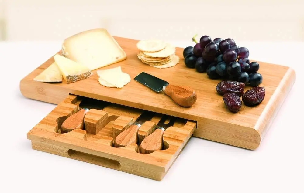 Stanley Rogers Wooden Bamboo Cheese Board 5 Pieces Knives Set Tools