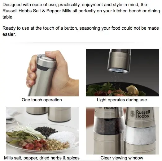 Russell Hobbs Electric Salt and Pepper Mills Grinders Battery Operated Set