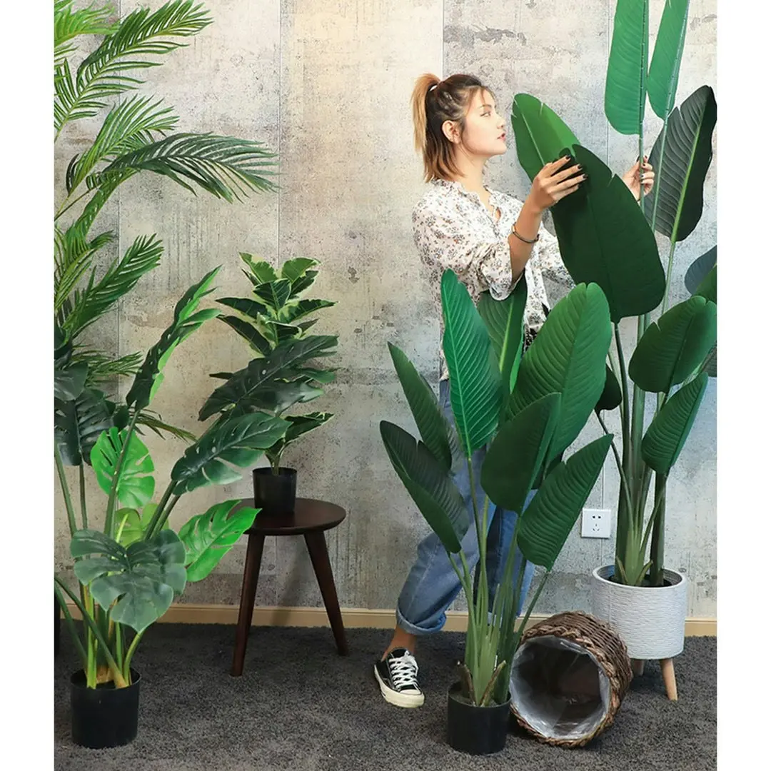 Soga 180cm Green Artificial Bird of Paradise Plants Fake Tropical Palm Tree with 10 in Pot and Woven Seagrass Belly, Home Decor