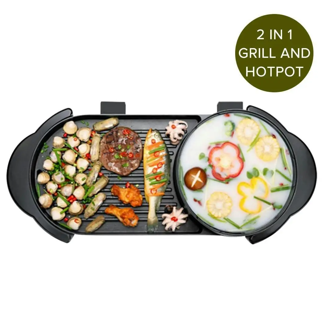 Soga 2 in 1 Electric Non-Stick BBQ Teppanyaki Grill Plate Steamboat Hotpot 2-8 Person