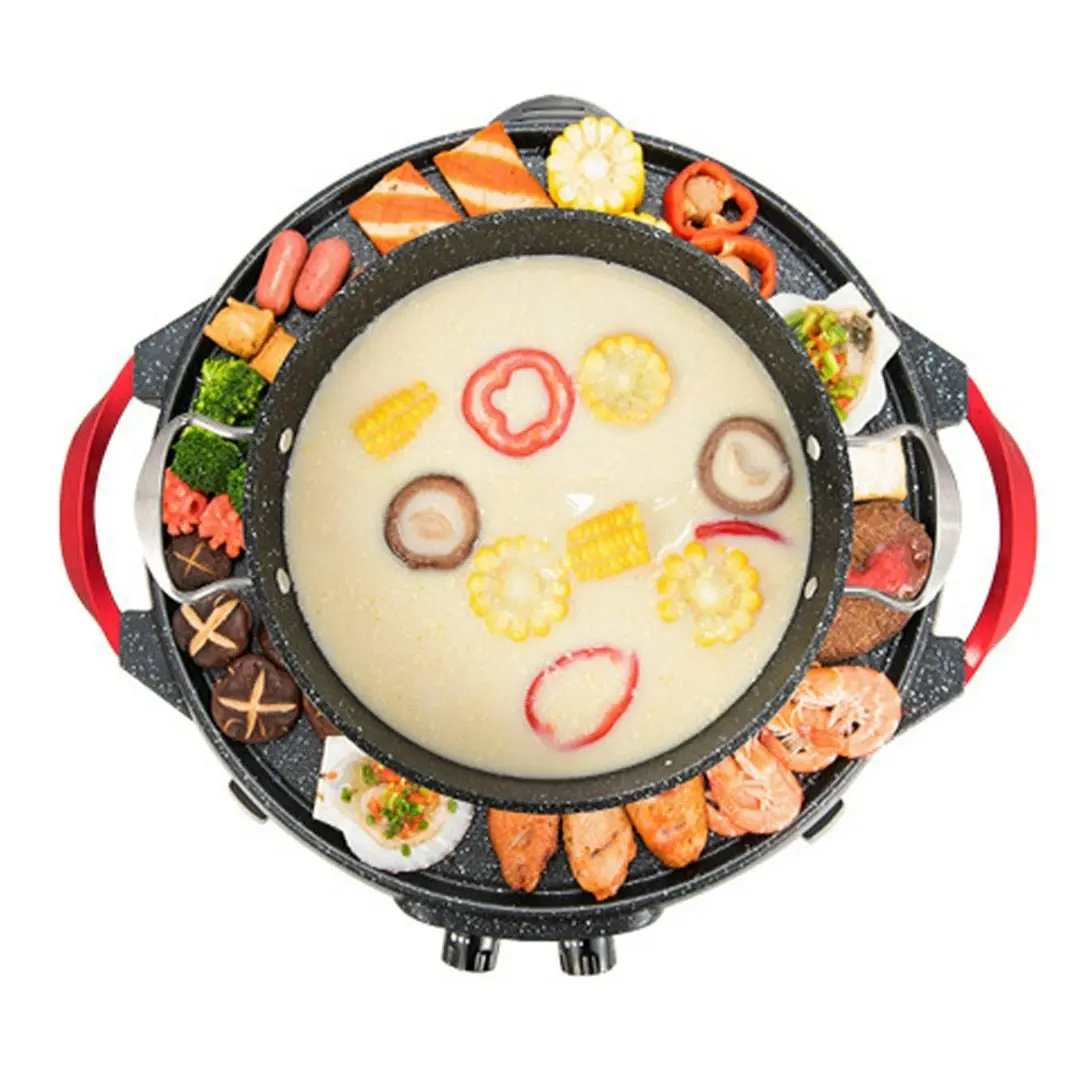 Soga 2 in 1 Electric Stone Coated Teppanyaki Grill Plate Steamboat Hotpot