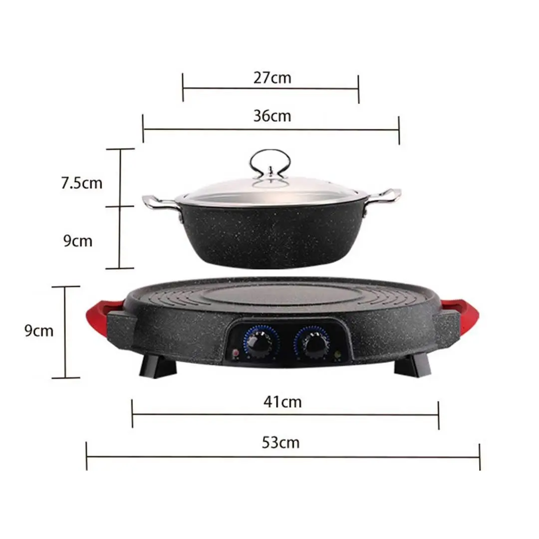 Soga 2 in 1 Electric Stone Coated Teppanyaki Grill Plate Steamboat Hotpot