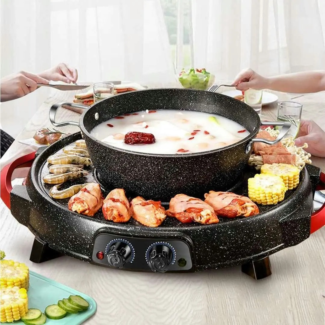 Soga 2 in 1 Electric Stone Coated Teppanyaki Grill Plate Steamboat Hotpot