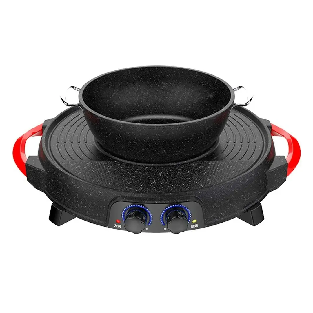 Soga 2 in 1 Electric Stone Coated Teppanyaki Grill Plate Steamboat Hotpot