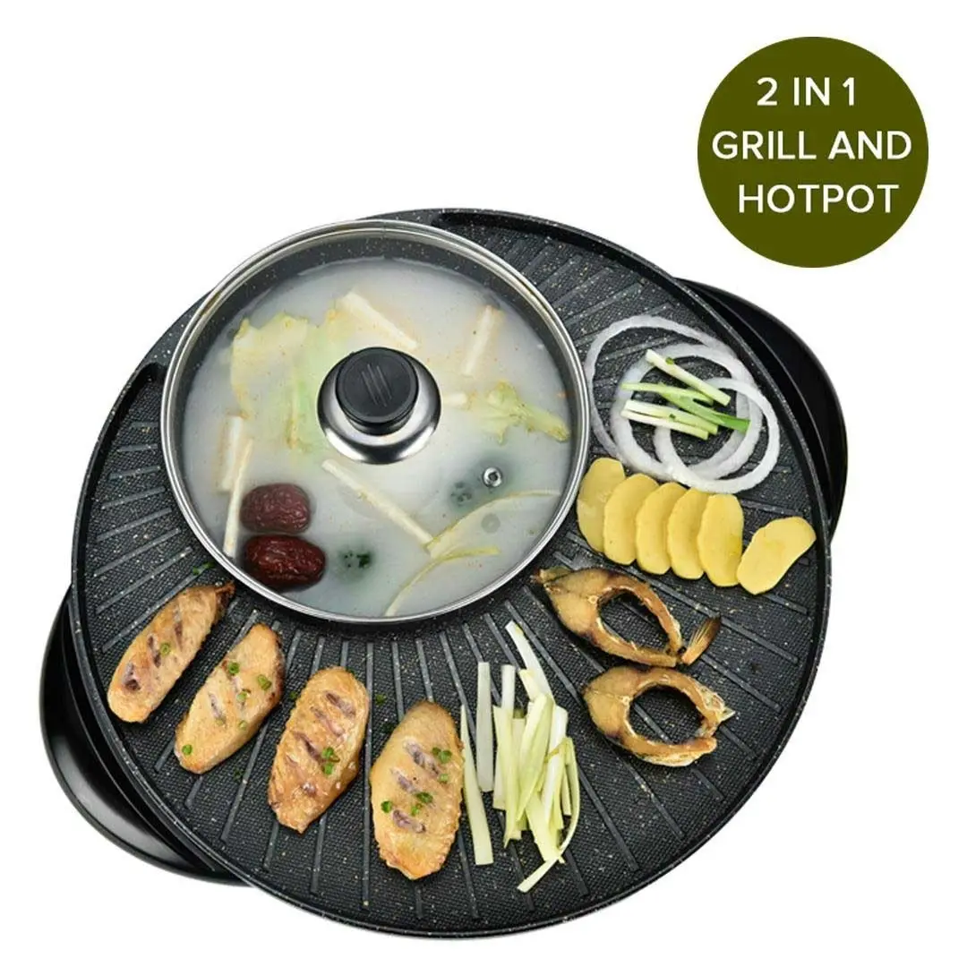 Soga 2 in 1 Electric Stone Coated Teppanyaki Grill Plate Steamboat Hotpot 3-5 Person