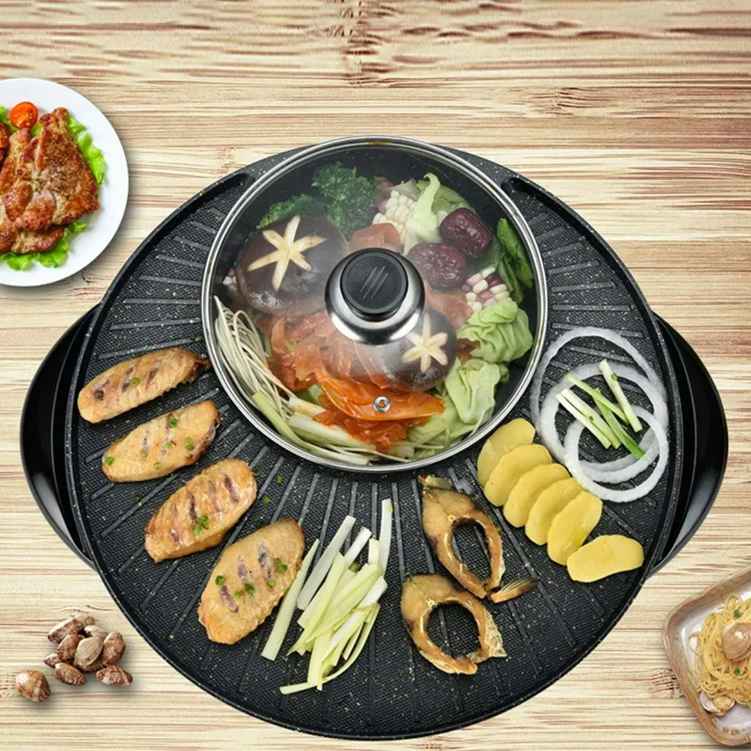 Soga 2 in 1 Electric Stone Coated Teppanyaki Grill Plate Steamboat Hotpot 3-5 Person