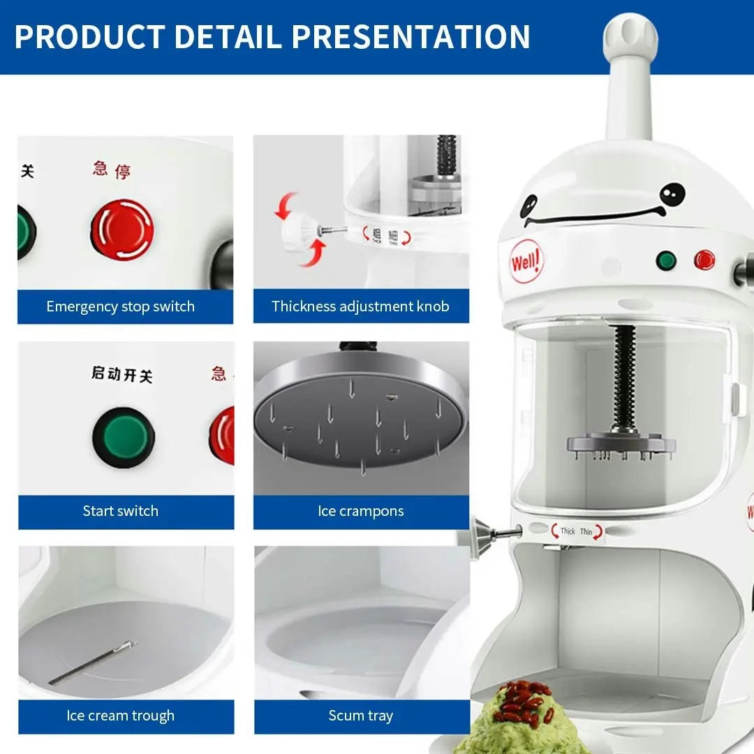 Soga 350W Commercial Ice Shaver Crusher Machine Automatic Snow Cone Maker