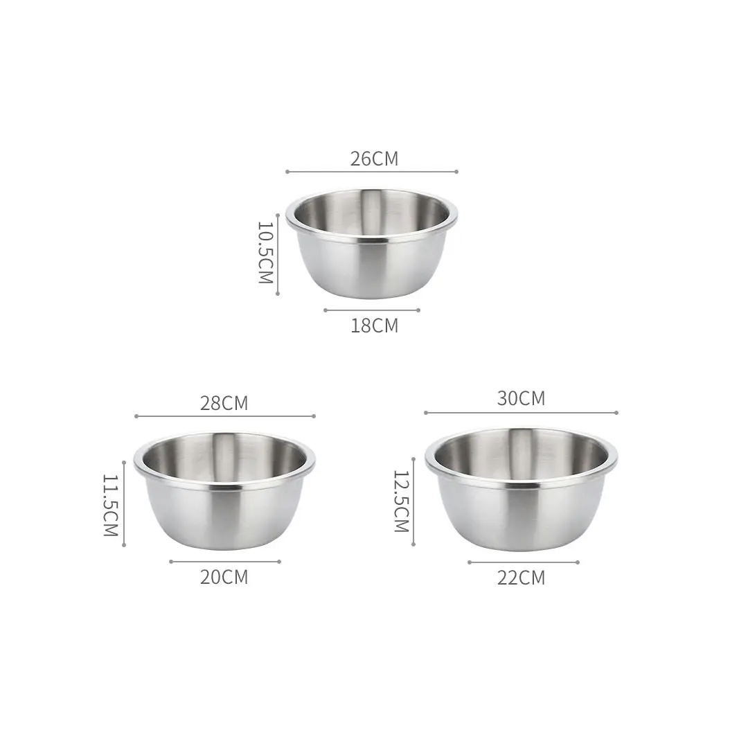 Soga 3Pcs Deepen Matte Stainless Steel Stackable Baking Washing Mixing Bowls Set Food Storage Basin