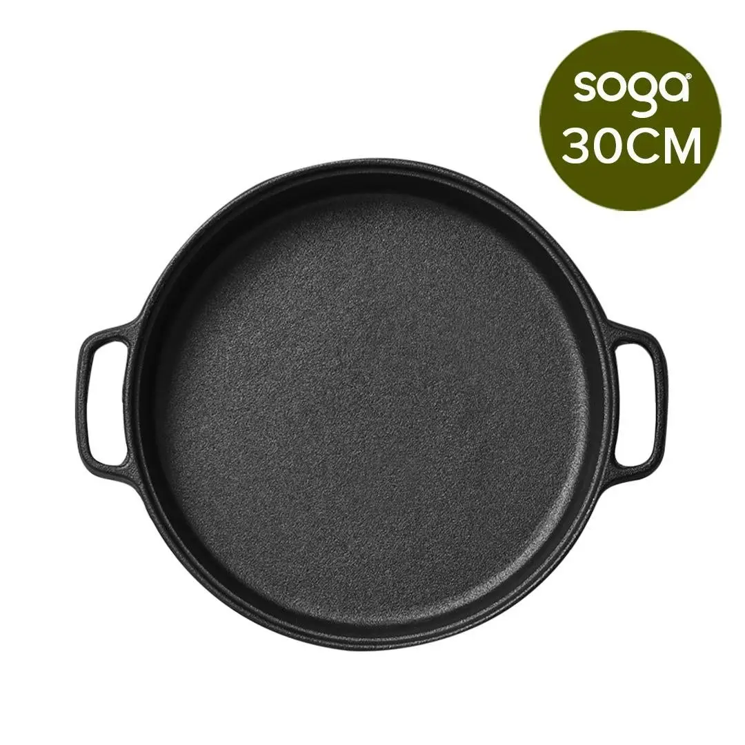 Soga Cast Iron Frying Pan Skillet Coating Steak Sizzle Platter 30cm