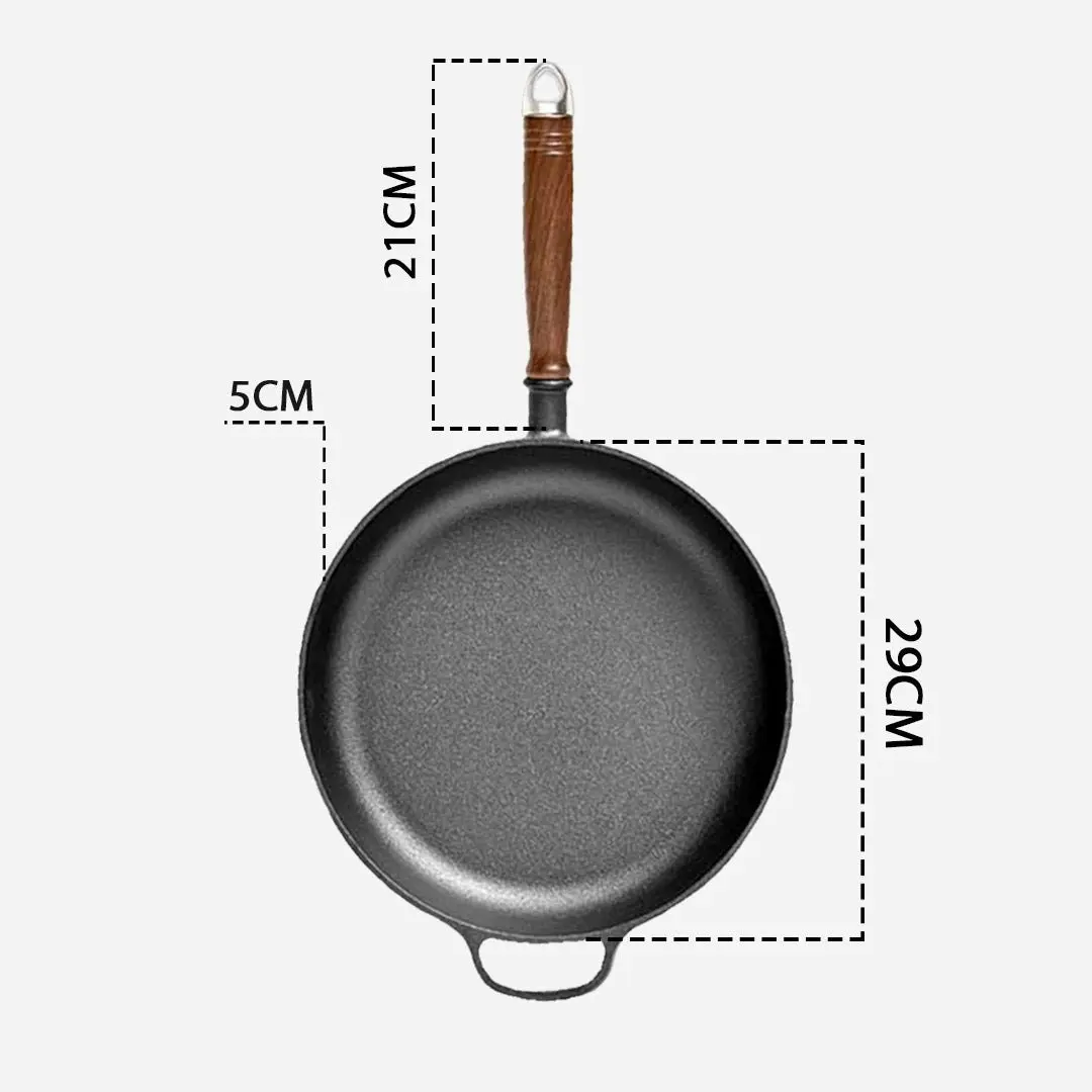 Soga 29cm Round Cast Iron Frying Pan Skillet Steak Sizzle Platter with Helper Handle