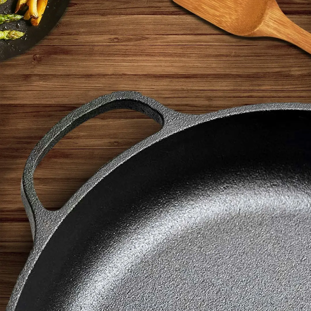 Soga 29cm Round Cast Iron Frying Pan Skillet Steak Sizzle Platter with Helper Handle