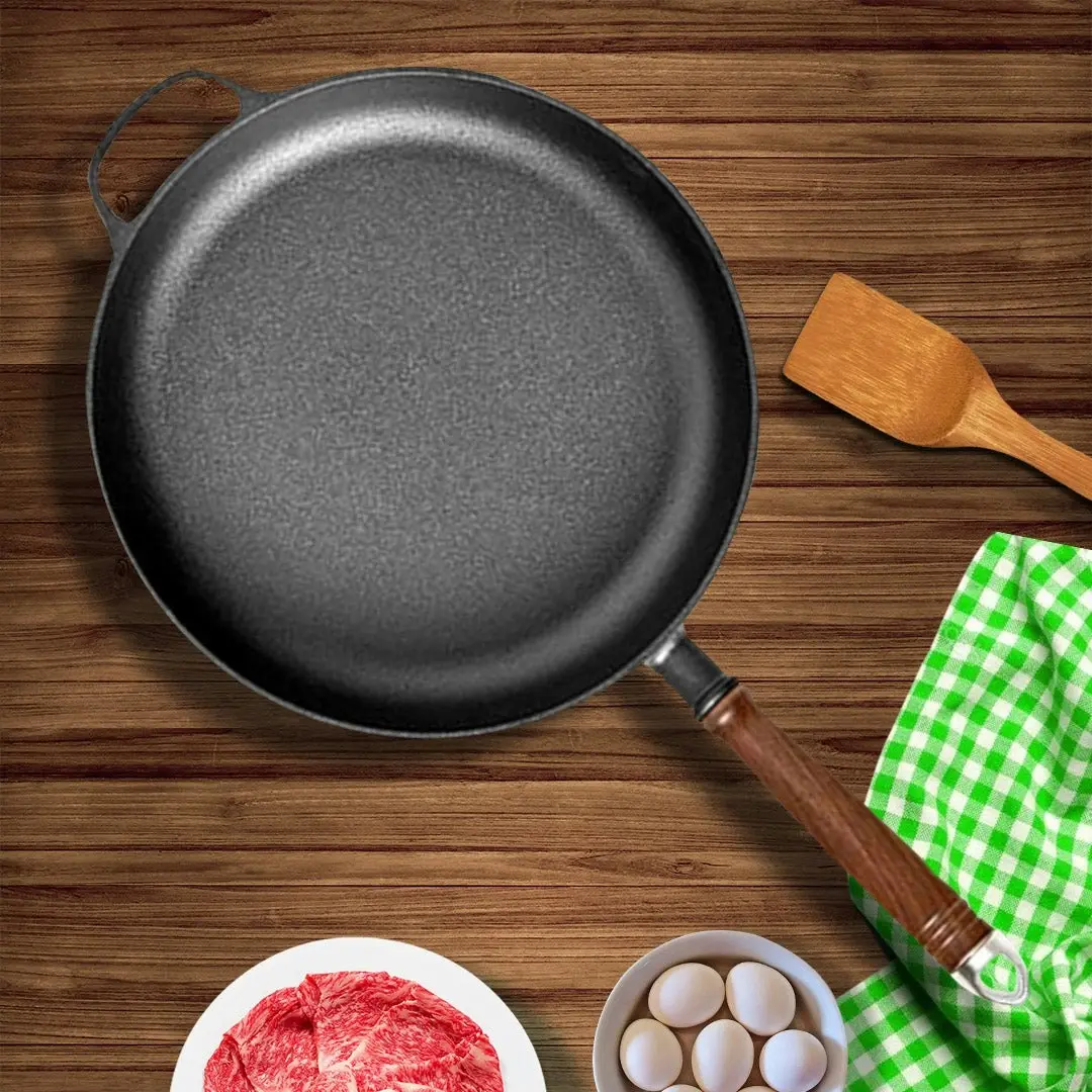 Soga 29cm Round Cast Iron Frying Pan Skillet Steak Sizzle Platter with Helper Handle