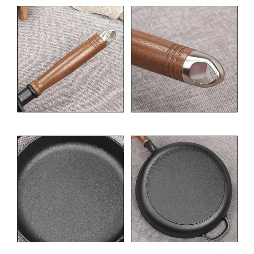 Soga 29cm Round Cast Iron Frying Pan Skillet Steak Sizzle Platter with Helper Handle