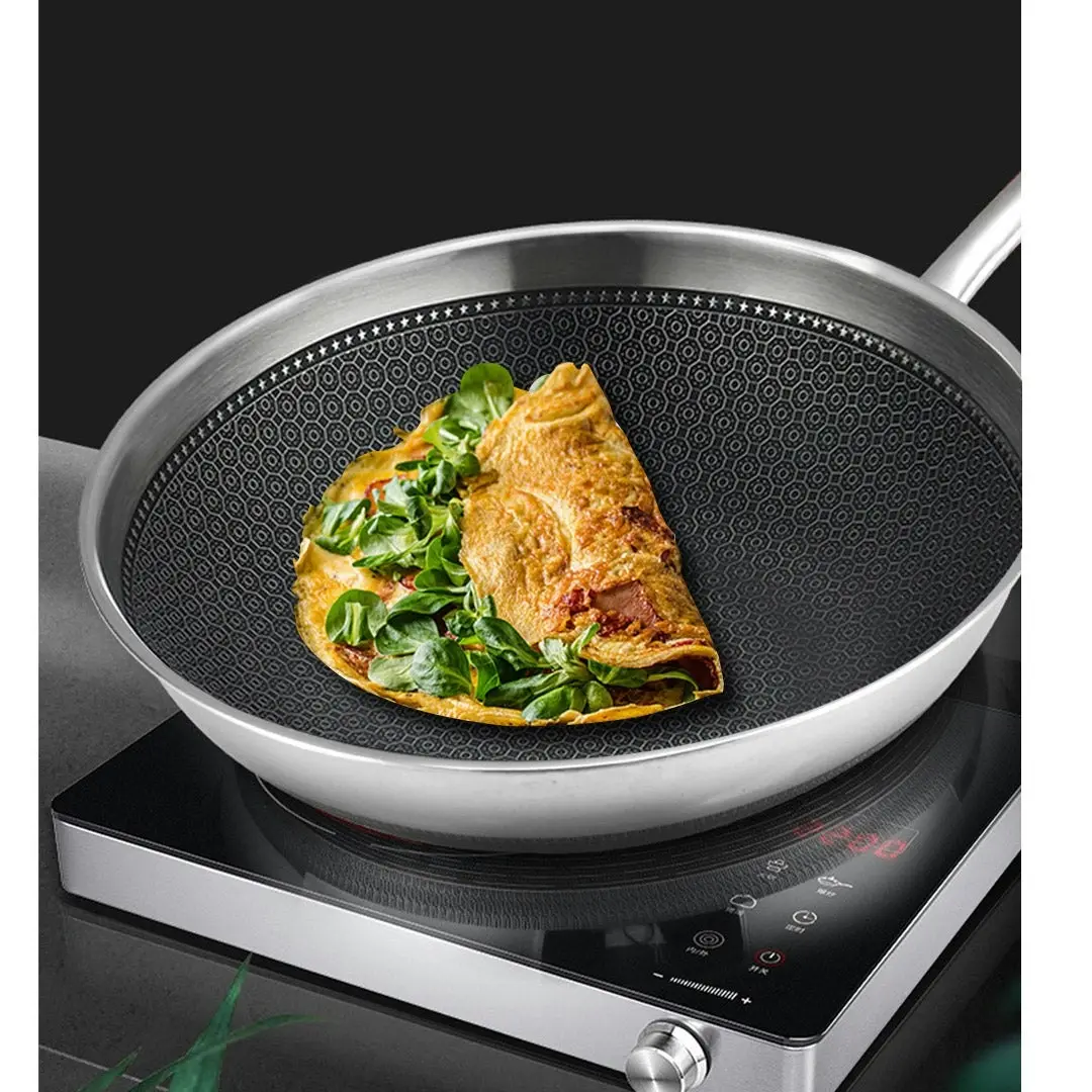 Soga 18/10 Stainless Steel Fry Pan 30cm Frying Pan Top Grade Cooking Non Stick Interior Skillet with Lid