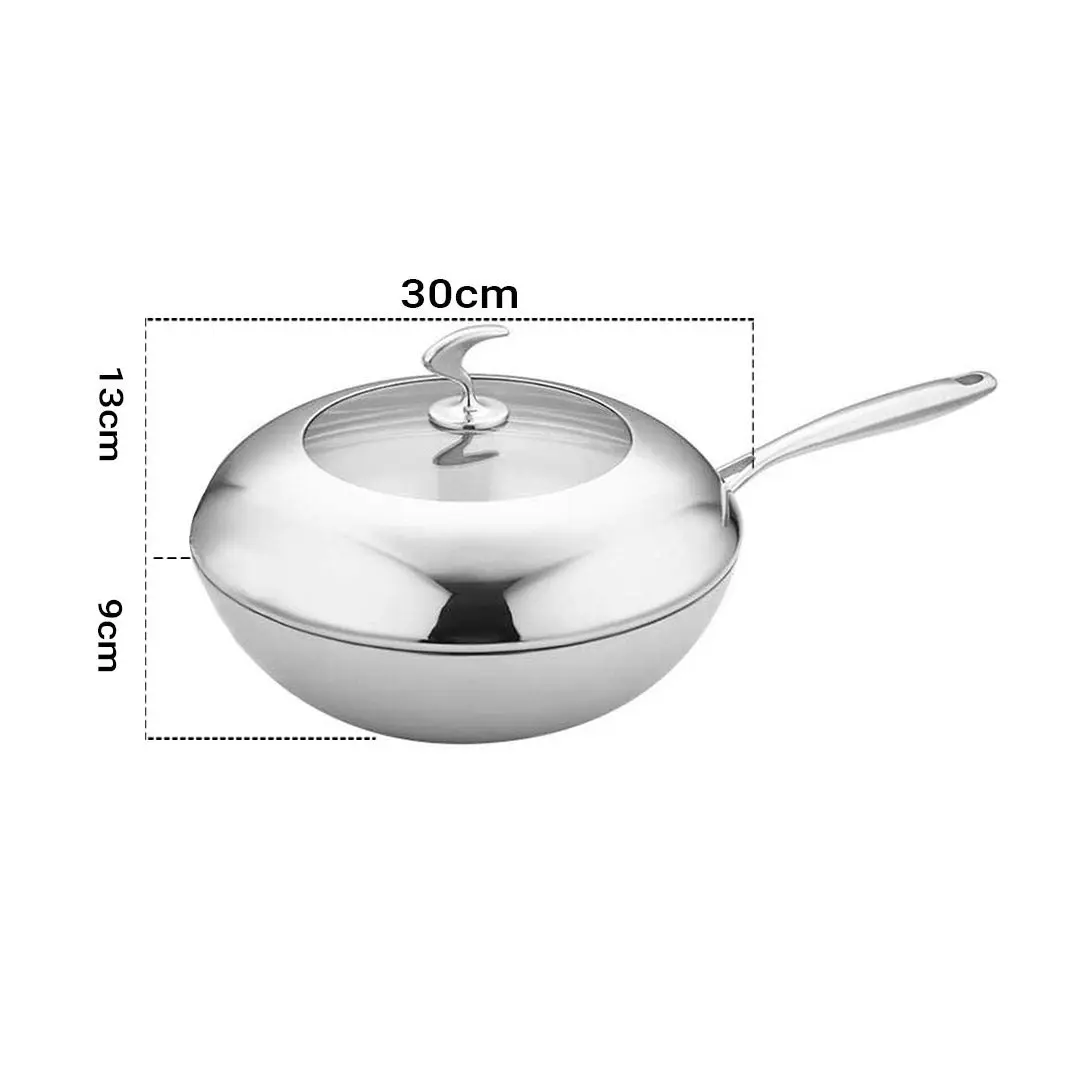 Soga 18/10 Stainless Steel Fry Pan 30cm Frying Pan Top Grade Cooking Non Stick Interior Skillet with Lid