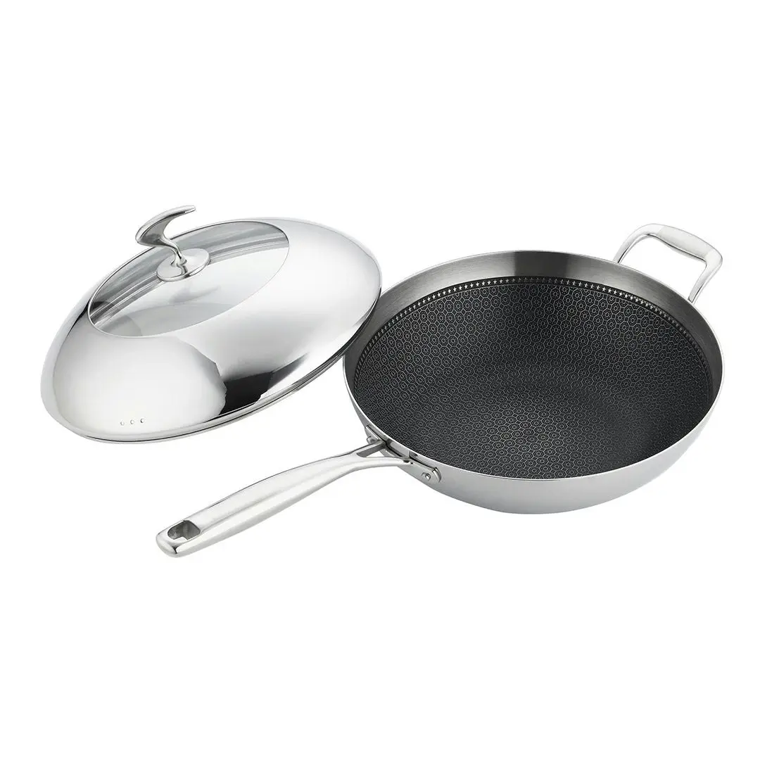 Soga 18/10 Stainless Steel Fry Pan 32cm Frying Pan Top Grade Non Stick Interior Skillet with Helper Handle and Lid