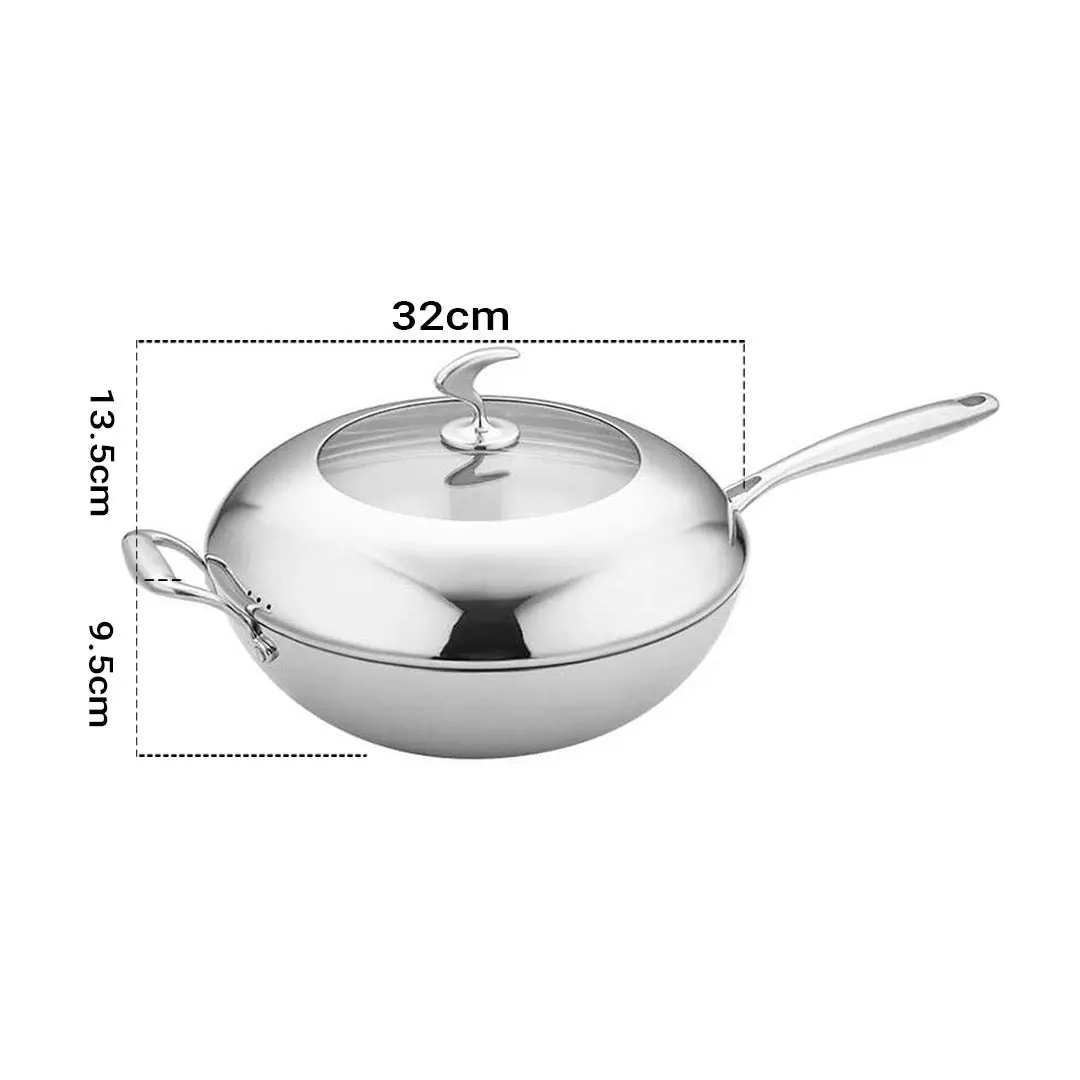 Soga 18/10 Stainless Steel Fry Pan 32cm Frying Pan Top Grade Non Stick Interior Skillet with Helper Handle and Lid