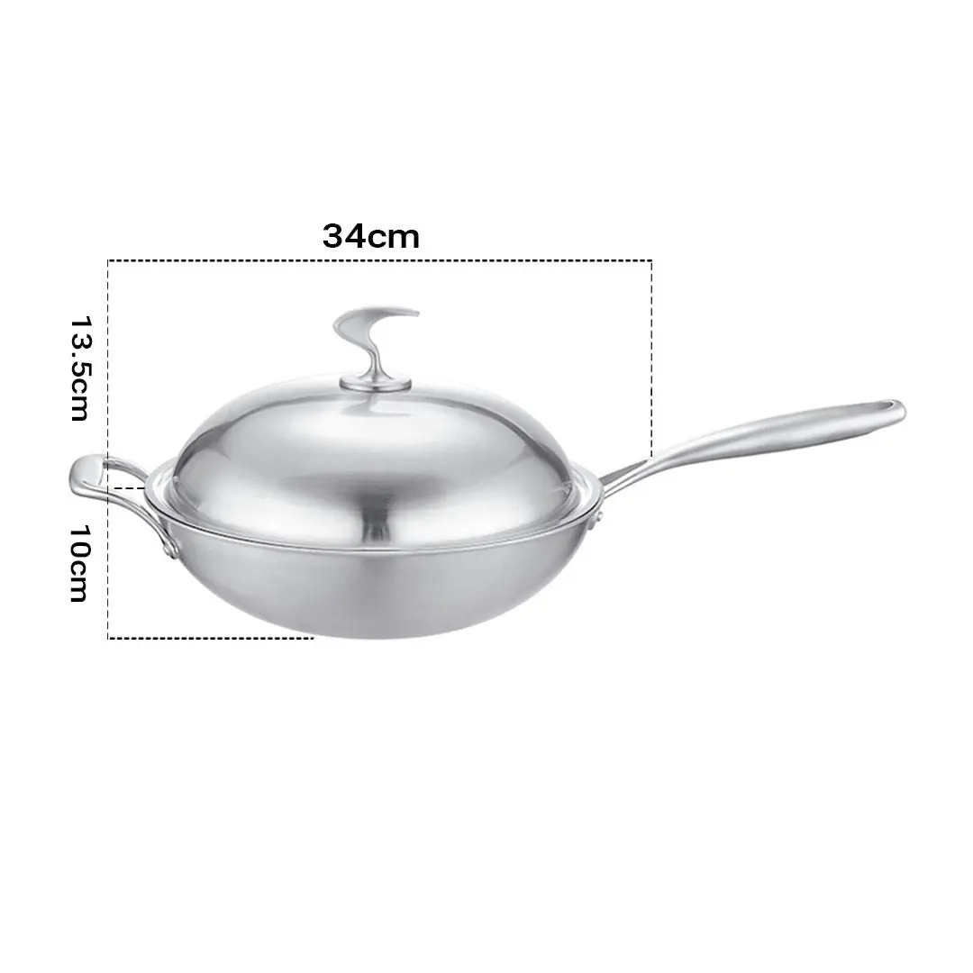 Soga 18/10 Stainless Steel Fry Pan 34cm Frying Pan Top Grade Skillet with Helper Handle and Lid