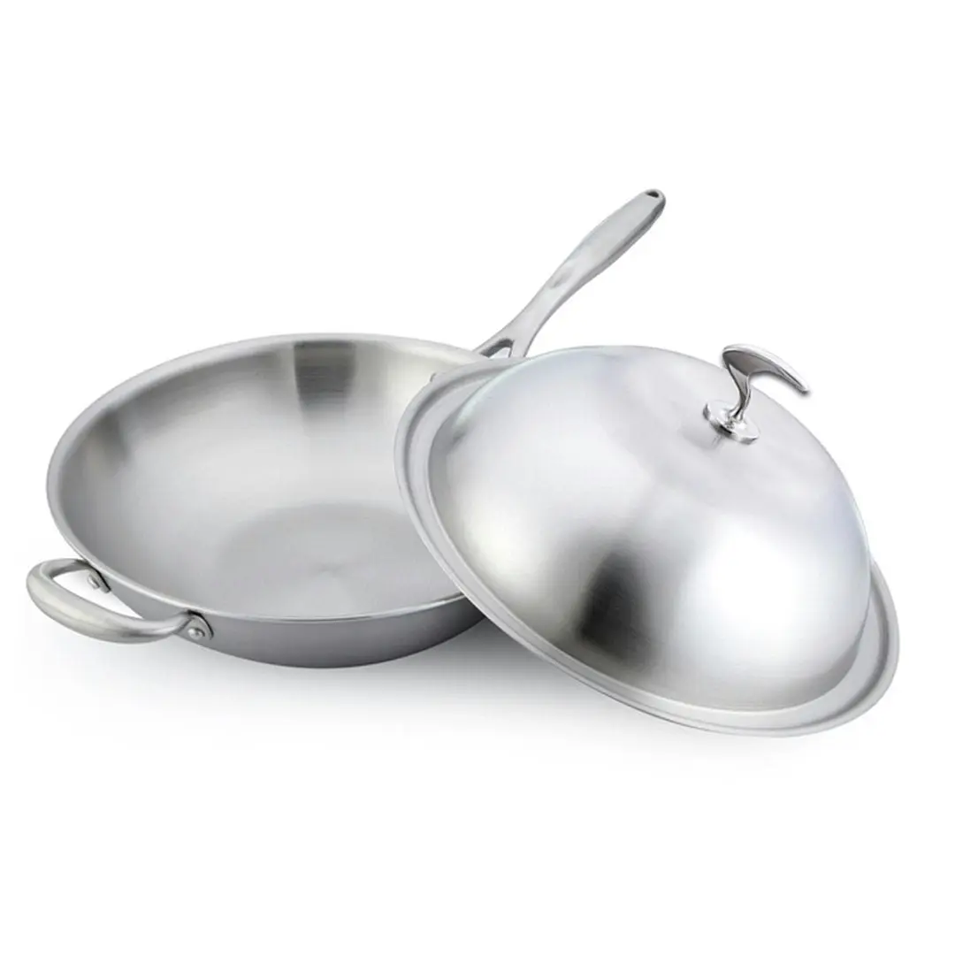 Soga 18/10 Stainless Steel Fry Pan 34cm Frying Pan Top Grade Skillet with Helper Handle and Lid