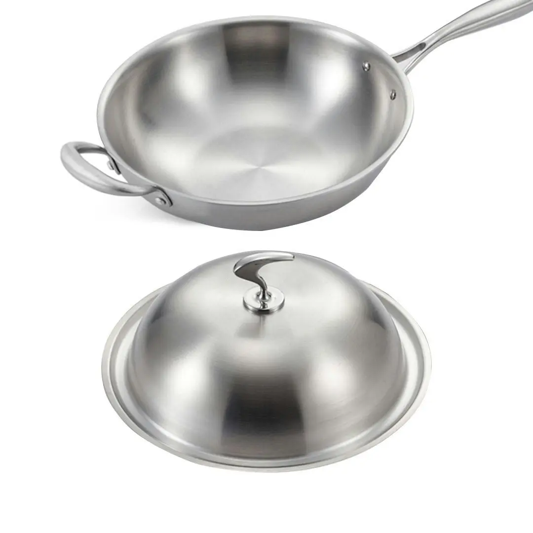 Soga 18/10 Stainless Steel Fry Pan 34cm Frying Pan Top Grade Skillet with Helper Handle and Lid