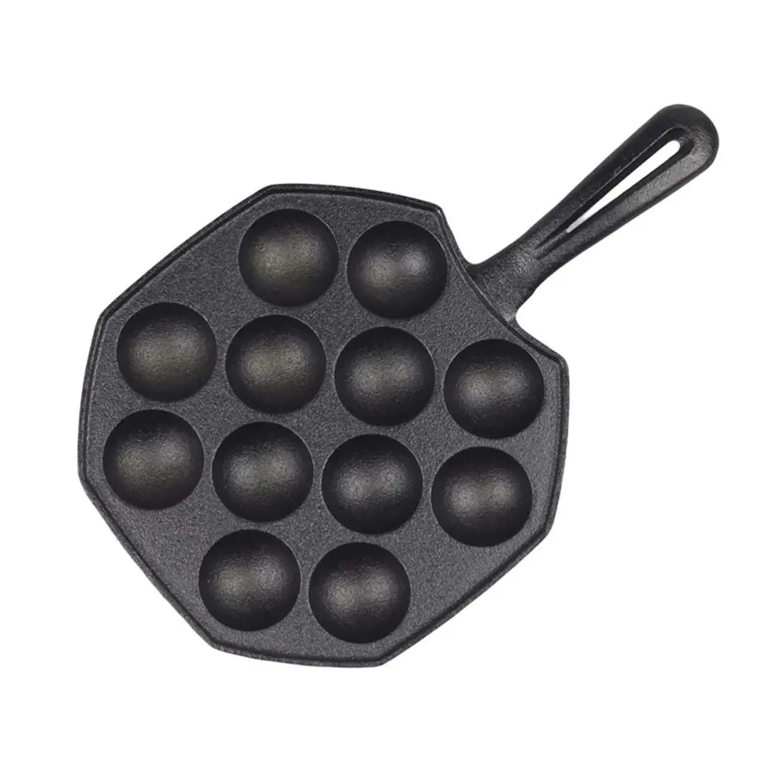 Soga 18CM Cast Iron Takoyaki Fry Pan Octopus Balls Maker 12 Hole Cavities Grill Mold