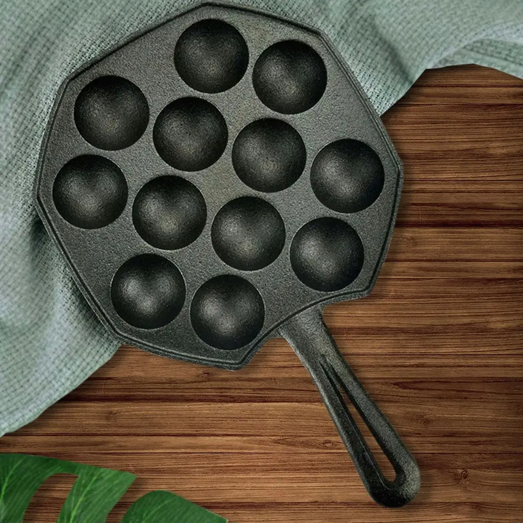 Soga 18CM Cast Iron Takoyaki Fry Pan Octopus Balls Maker 12 Hole Cavities Grill Mold